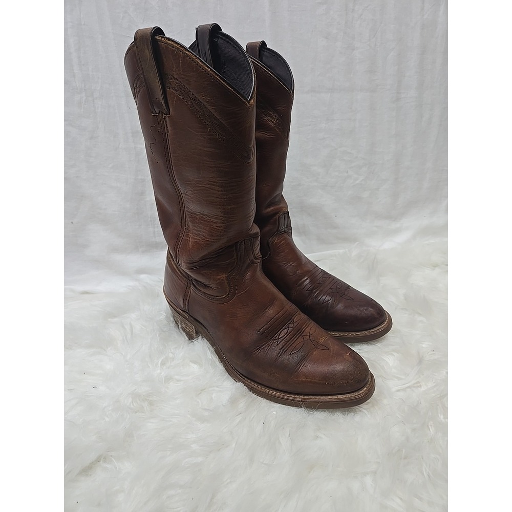 ABILENE BOOTS Brown Leather Boots Men's Size 8 D Vibram Resist Oil No Mark Soles